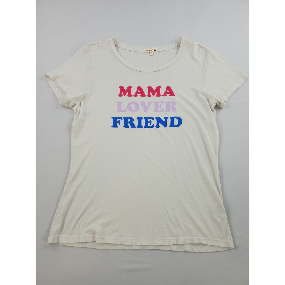 Sundry Mama Lover Friend Graphic Tee White Cotton Modal Short Sleeve Size 2 USA